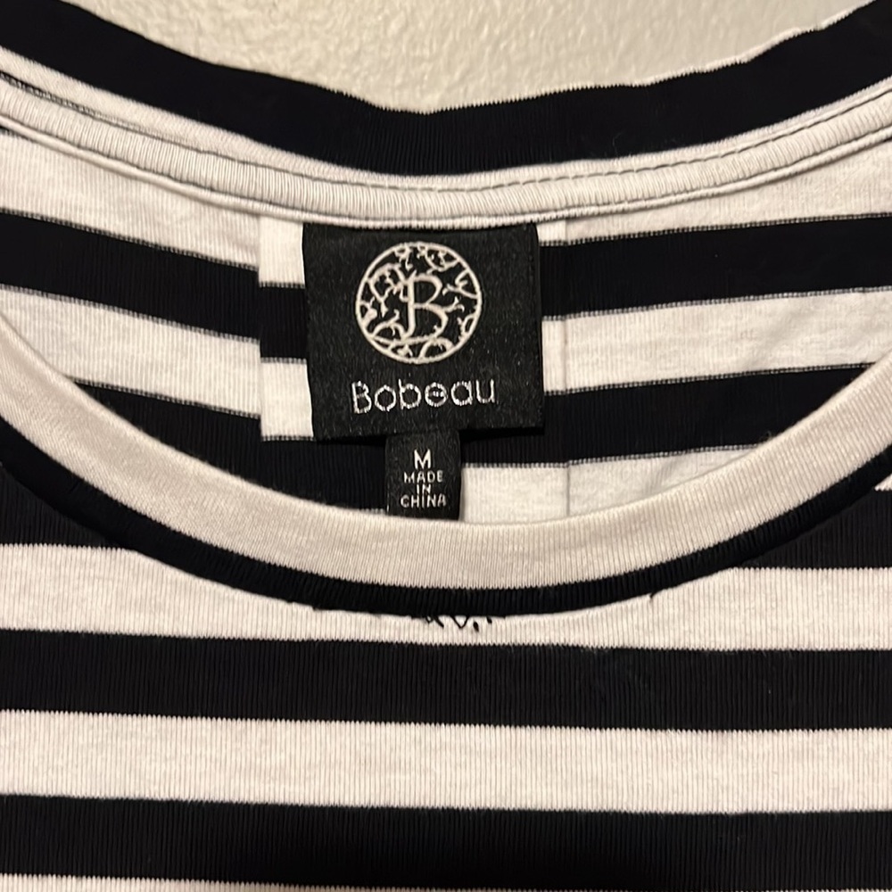 Bobeau Black & White Striped Crew Neck Shirt Dress Size Medium Nwot Cotton - Picture 2 of 5